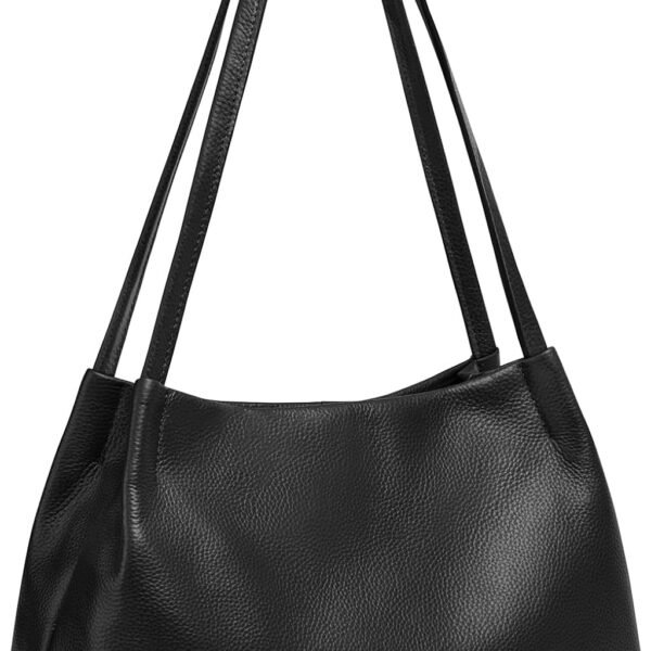 Soft Leather Hobo Bag with Magnetic Snap and Four Pockets