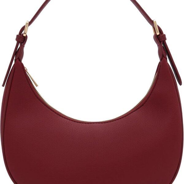 Vegan Leather Half Moon Shoulder Bag with Gold Hardware
