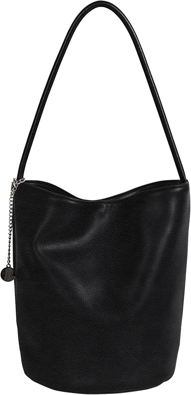 PU Leather Bucket Bag with Magnetic Closure and Zipper Pocket