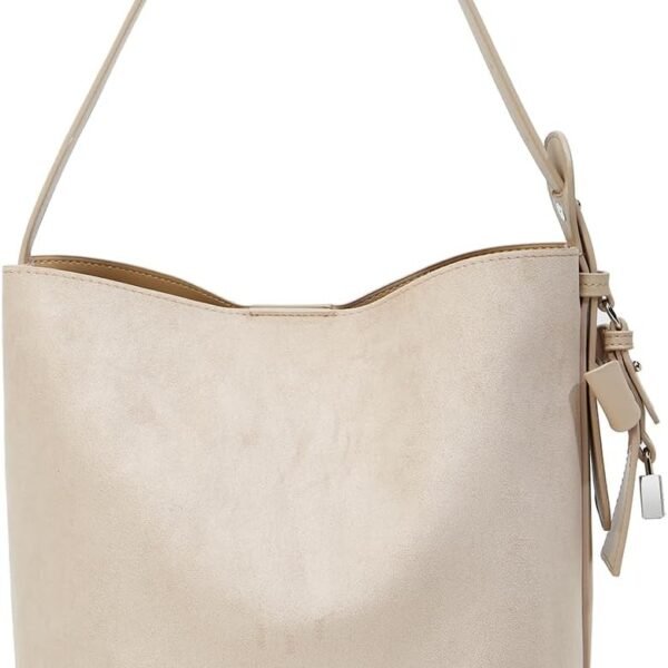 Faux Suede Bucket Bag with Magnetic Buckle and Adjustable Strap