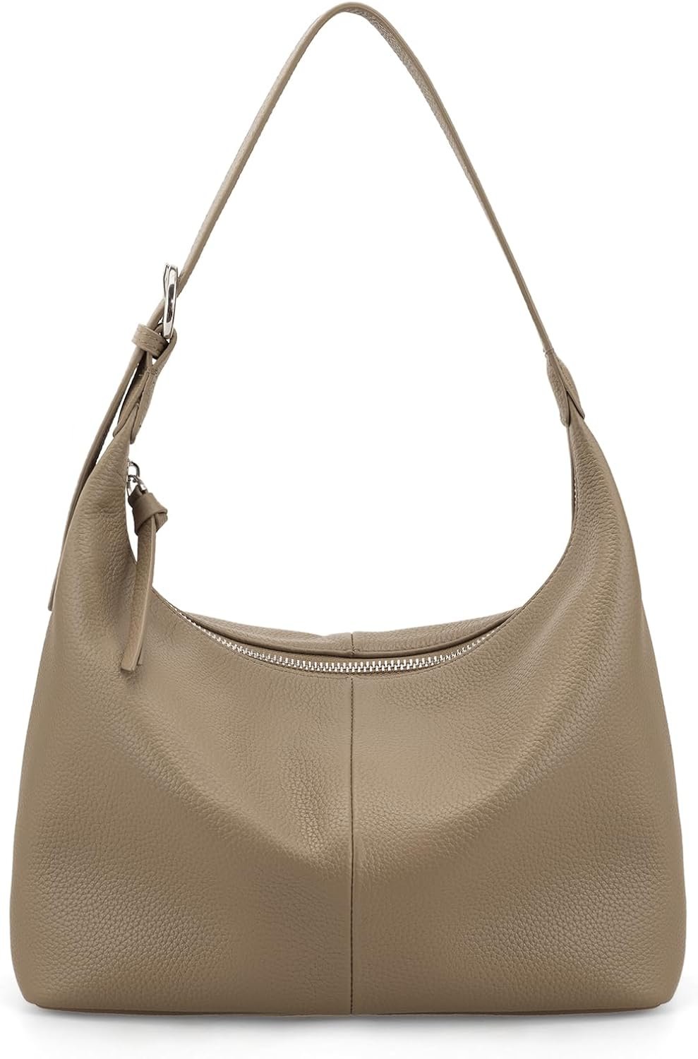 Genuine Pebbled Leather Hobo Bag with Adjustable Strap
