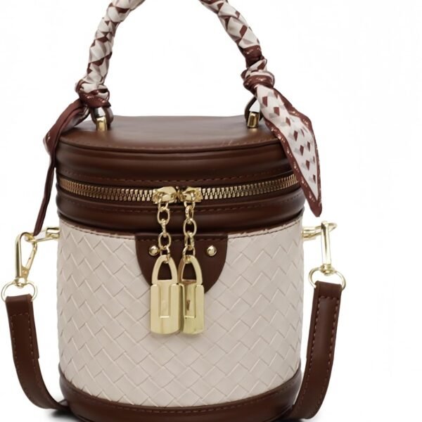 Woven Vegan Leather Quilted Crossbody Bag with Scarf Wrapped Handle