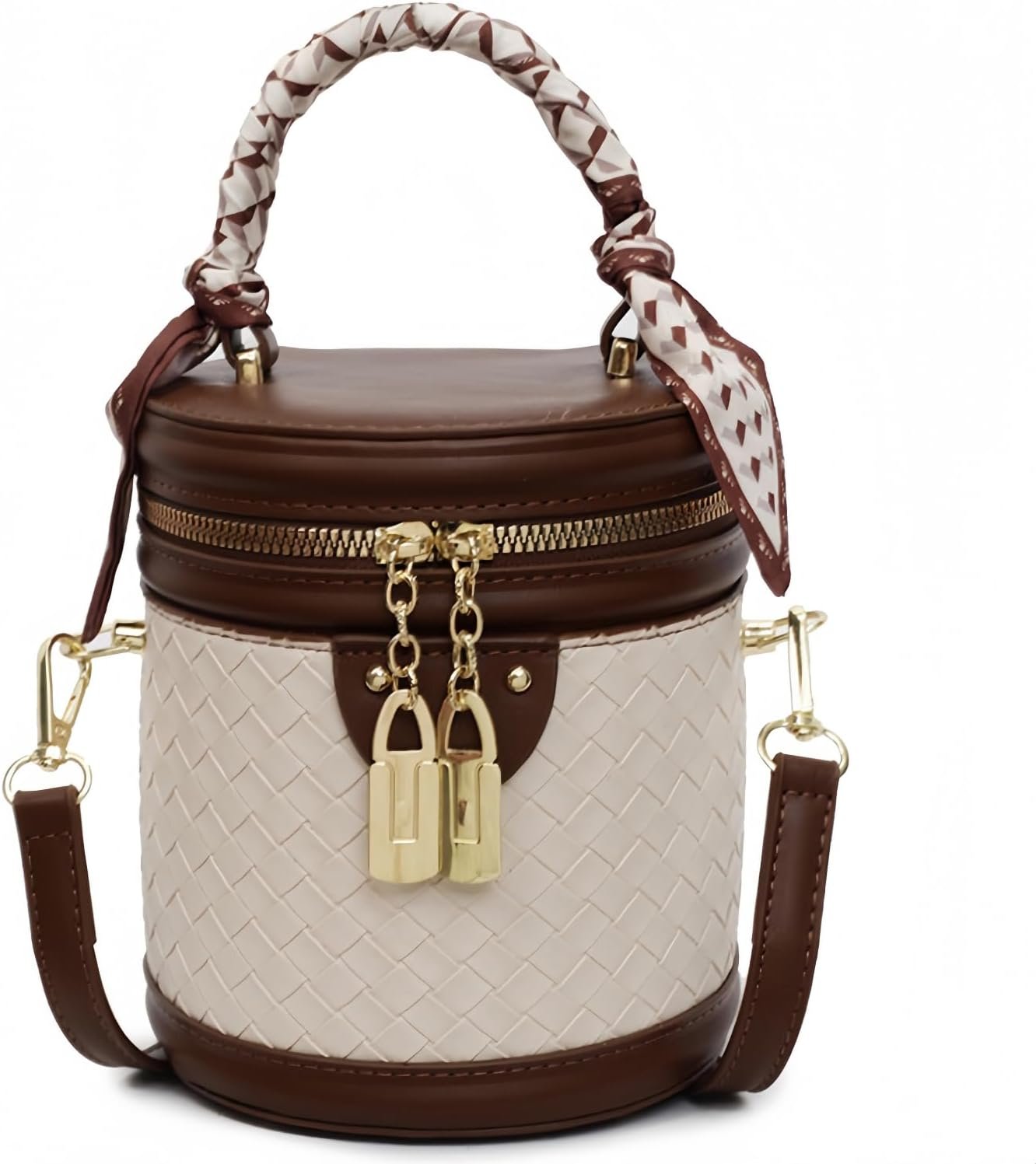 Woven Vegan Leather Quilted Crossbody Bag with Scarf Wrapped Handle