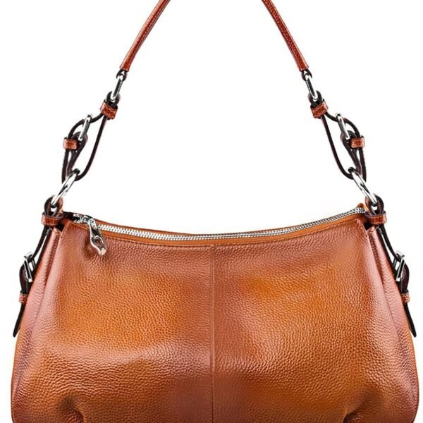 Pebbled Cowhide Leather Bag with Silver Hardware and Detachable Strap