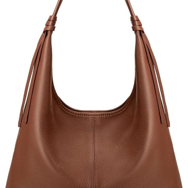 Full Grain Leather Hobo Bag with Magnetic Closure and Tassel Ribbon