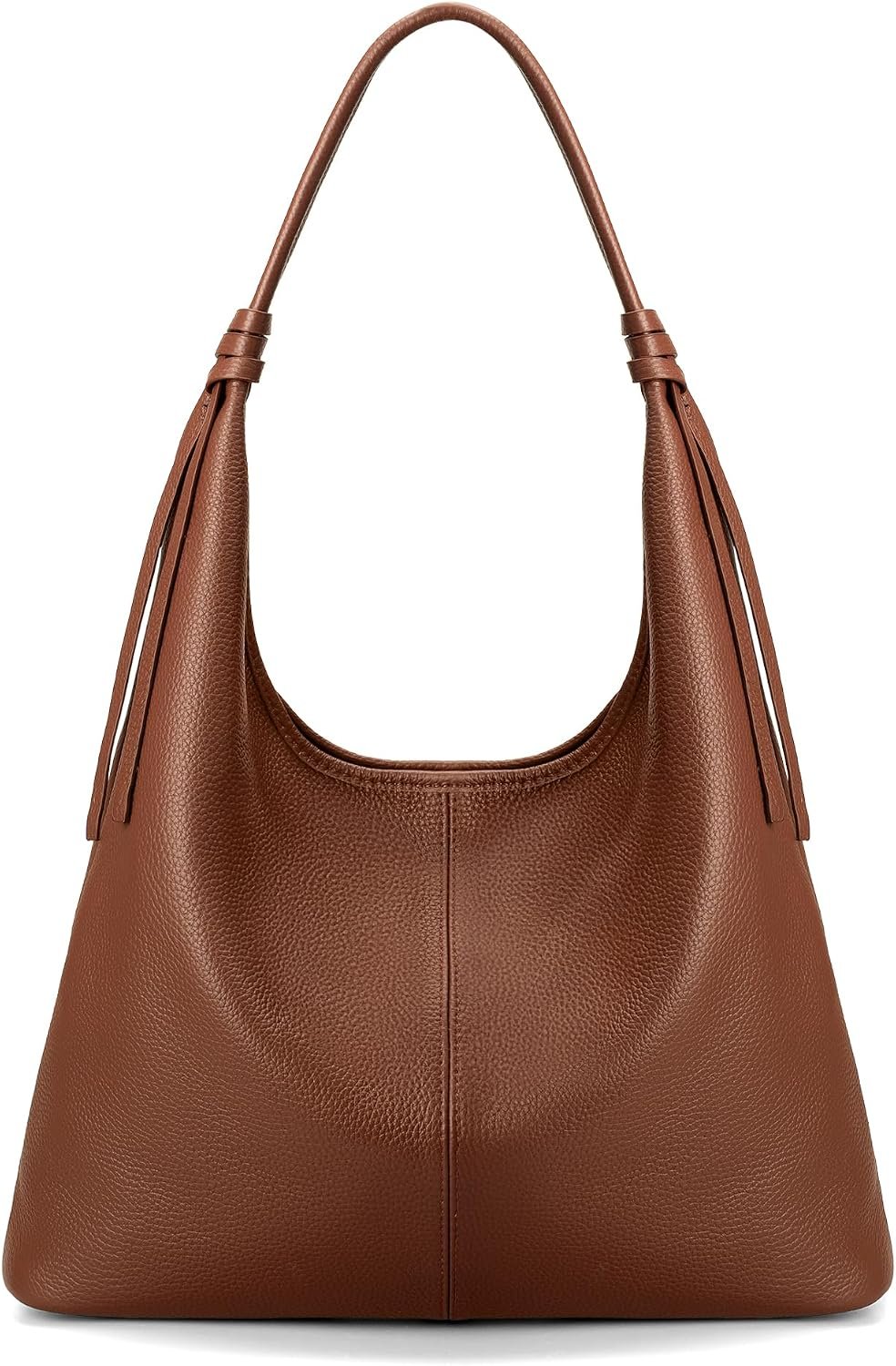 Full Grain Leather Hobo Bag with Magnetic Closure and Tassel Ribbon