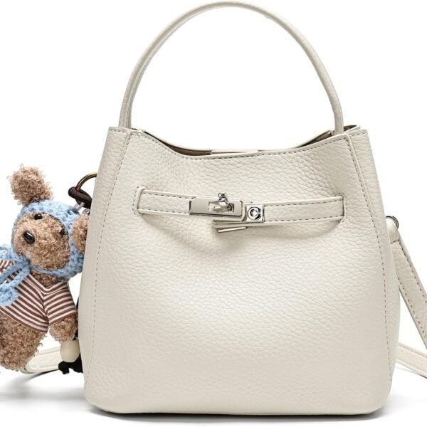 Pebbled Leather Bucket Bag with Metal Turn Lock and Top Handle