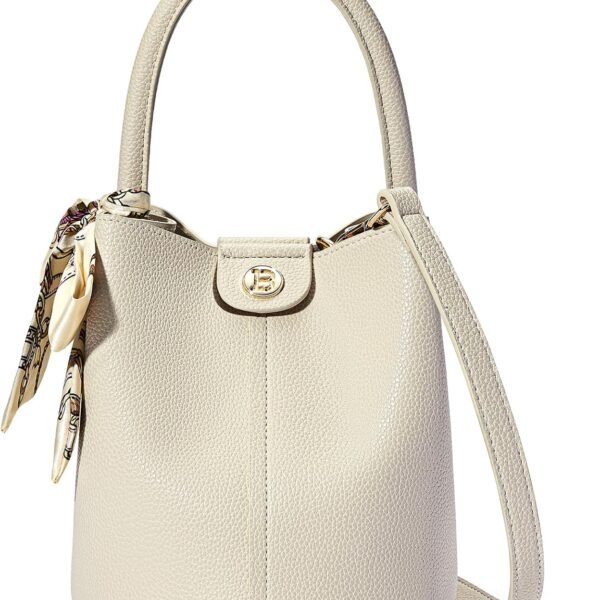 Compact Crossbody Bucket Bag with Silk Scarf and Foldable Bottom