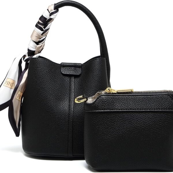 Structured Bucket Bag with Removable Zippered Pouch and Scarf