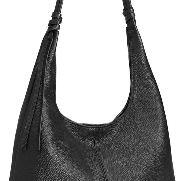 Pebbled Leather Shoulder Bag with Magnetic Snap and Key Chain