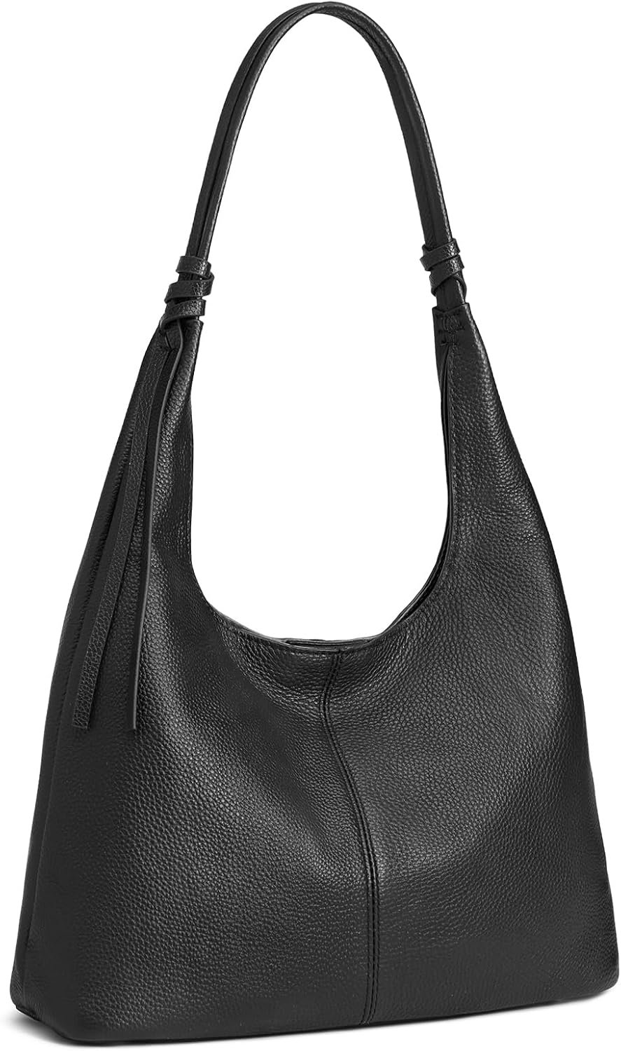 Pebbled Leather Shoulder Bag with Magnetic Snap and Key Chain