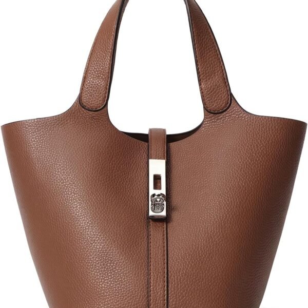 Faux Leather Small Tote Bag with Detachable Purse and Metal Lock