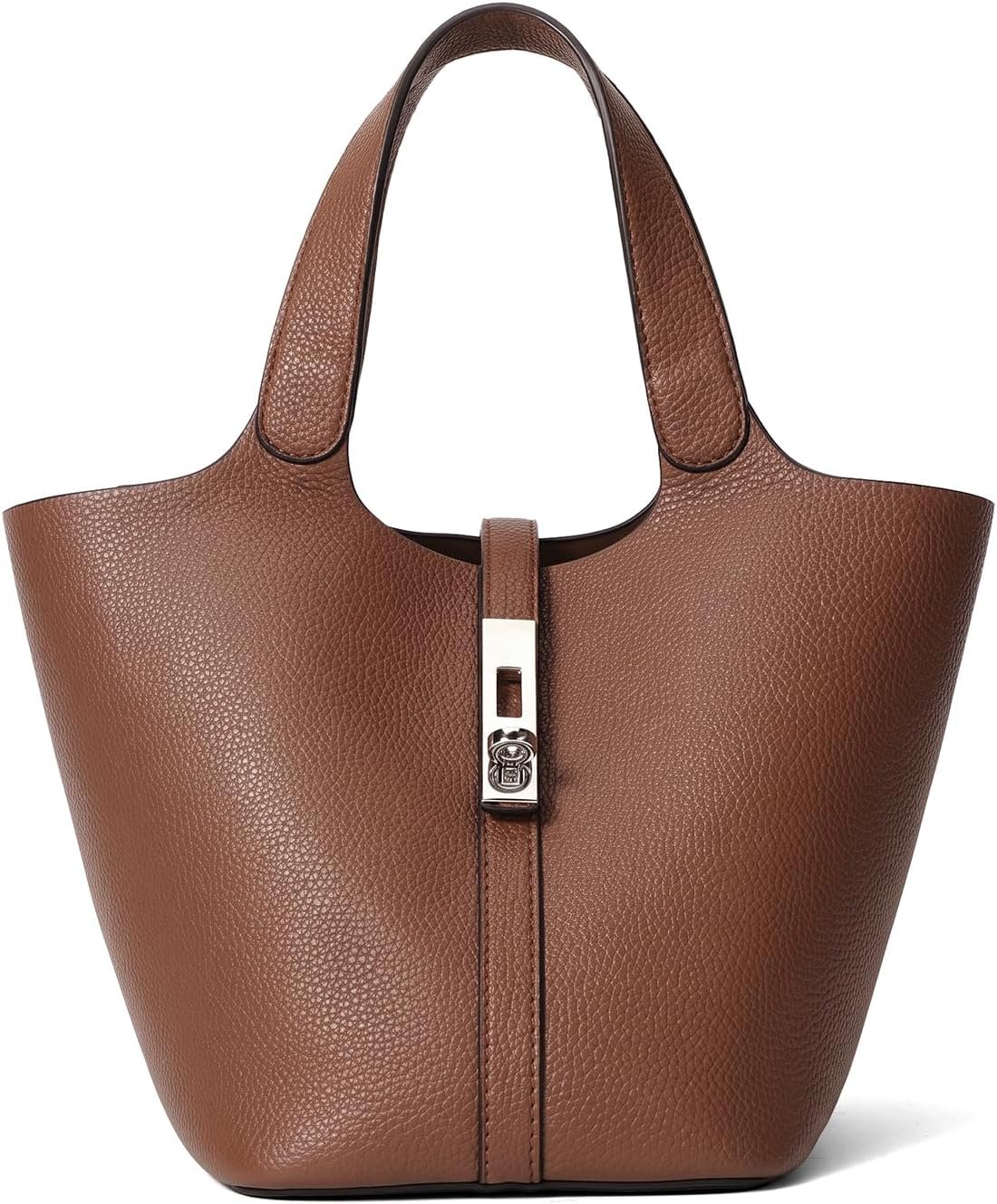 Faux Leather Small Tote Bag with Detachable Purse and Metal Lock
