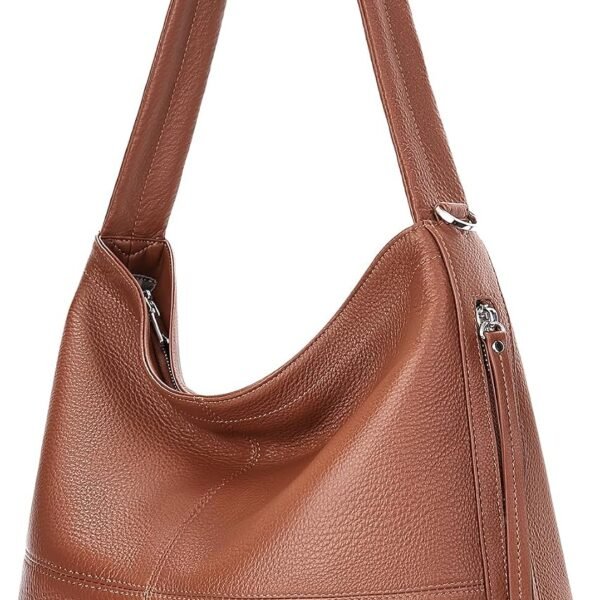 Genuine Leather Shoulder Purse with Tassel Zippers and Dual Side Pockets