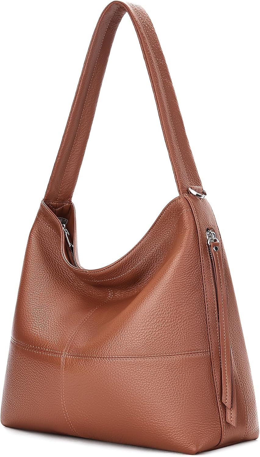 Genuine Leather Shoulder Purse with Tassel Zippers and Dual Side Pockets