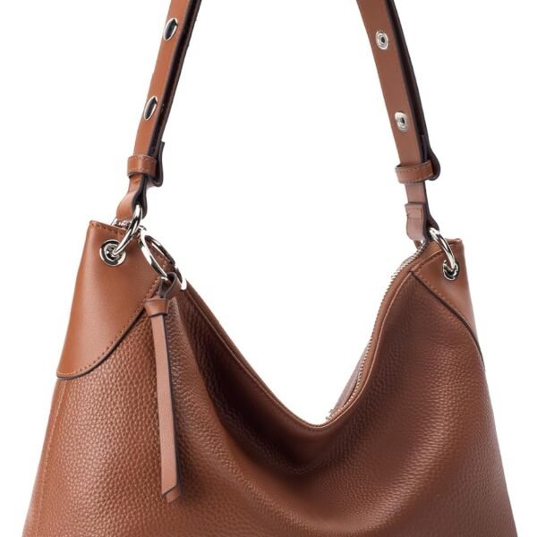Top Grain Leather Hobo Bag with Tassel Decor and Adjustable Strap