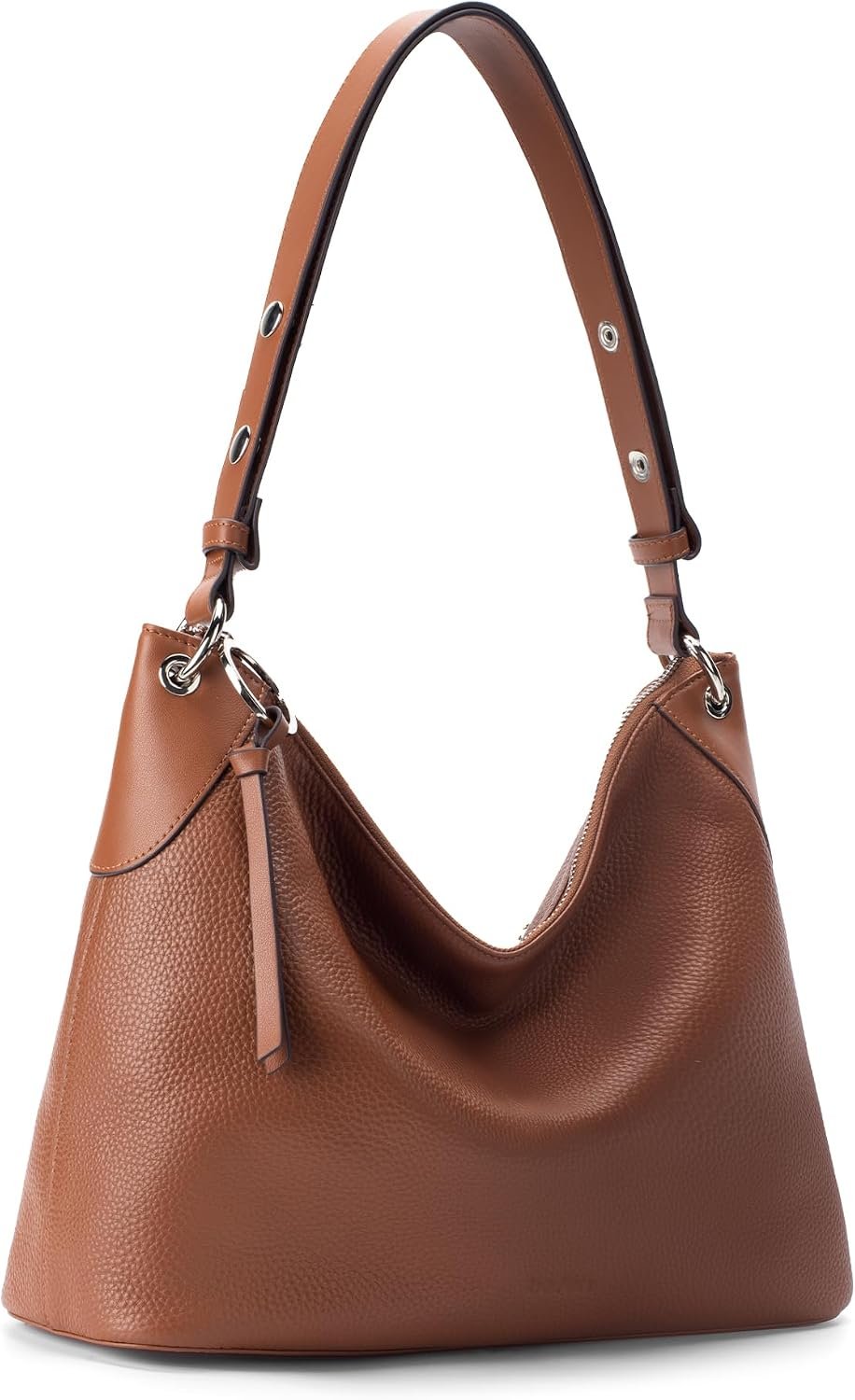 Top Grain Leather Hobo Bag with Tassel Decor and Adjustable Strap