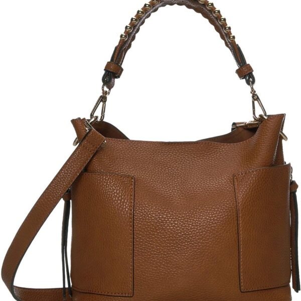 Faux Leather Bag with Front Snap Closure and Center Zip Compartment