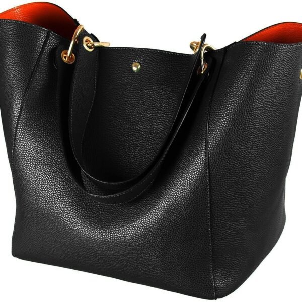 Waterproof Vegan Leather Handbag with Magnetic Buckle and Wide Strap