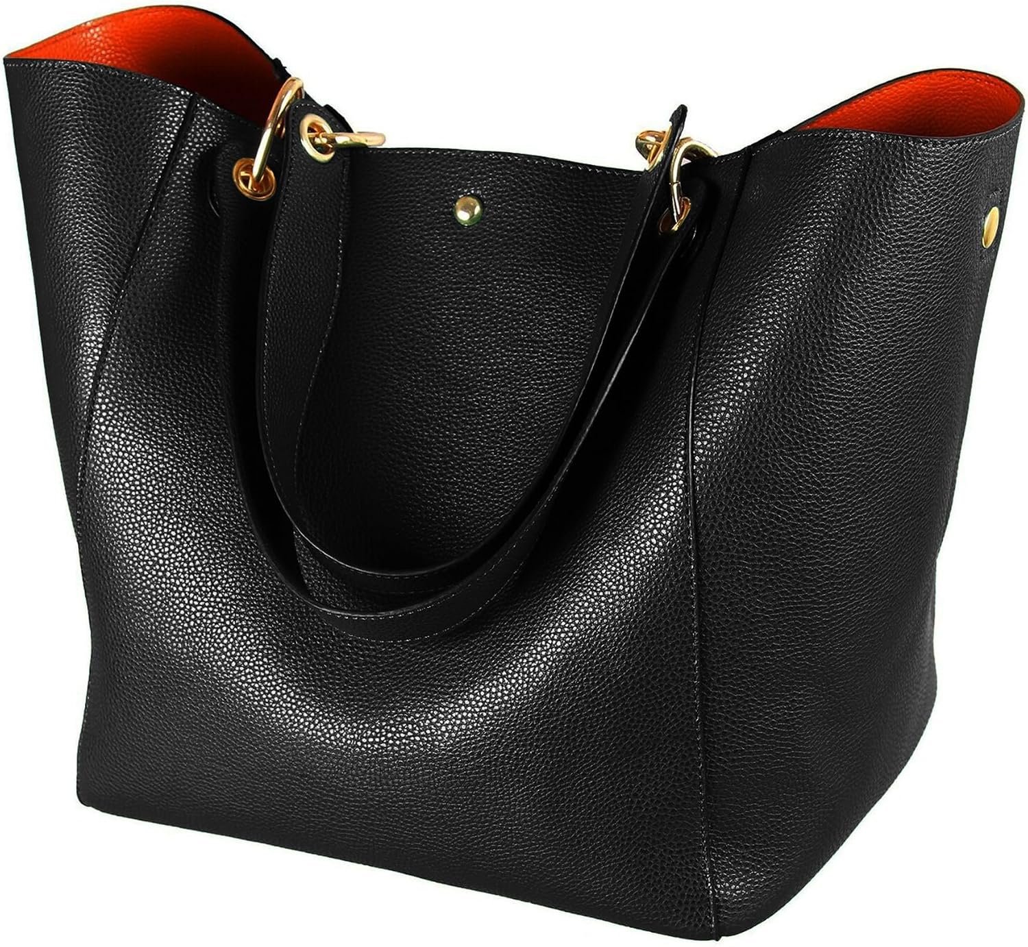 Waterproof Vegan Leather Handbag with Magnetic Buckle and Wide Strap