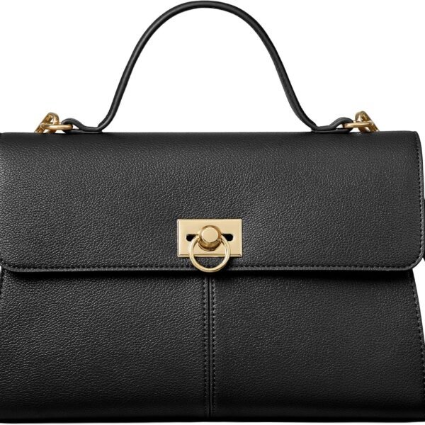 Vegan Leather Satchel Bag with Turn Lock and Adjustable Strap