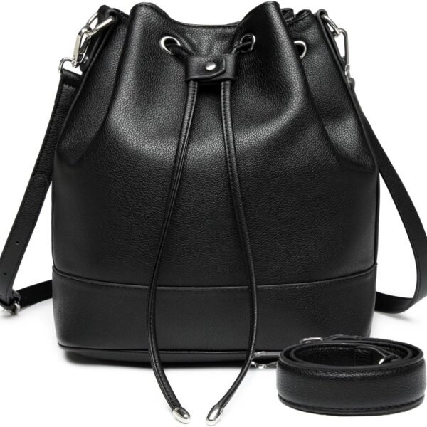 Vegan Leather Bucket Bag with Drawstring and Magnetic Closure