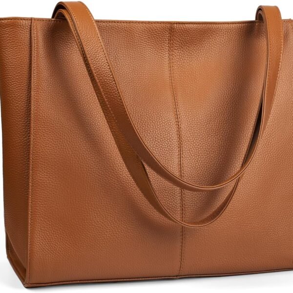 Full Grain Leather Tote Bag with Laptop Compartment and Zip Closure