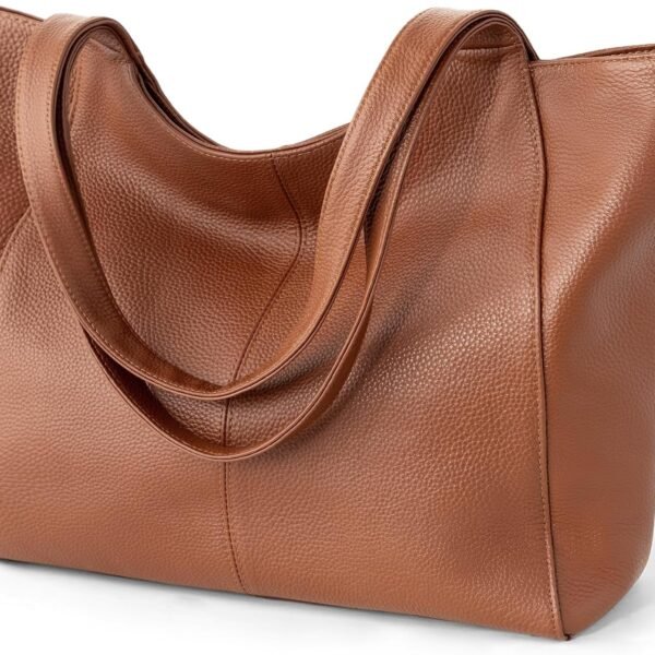 Full Grain Leather Slouchy Tote with Laptop Compartment and Cup Holder