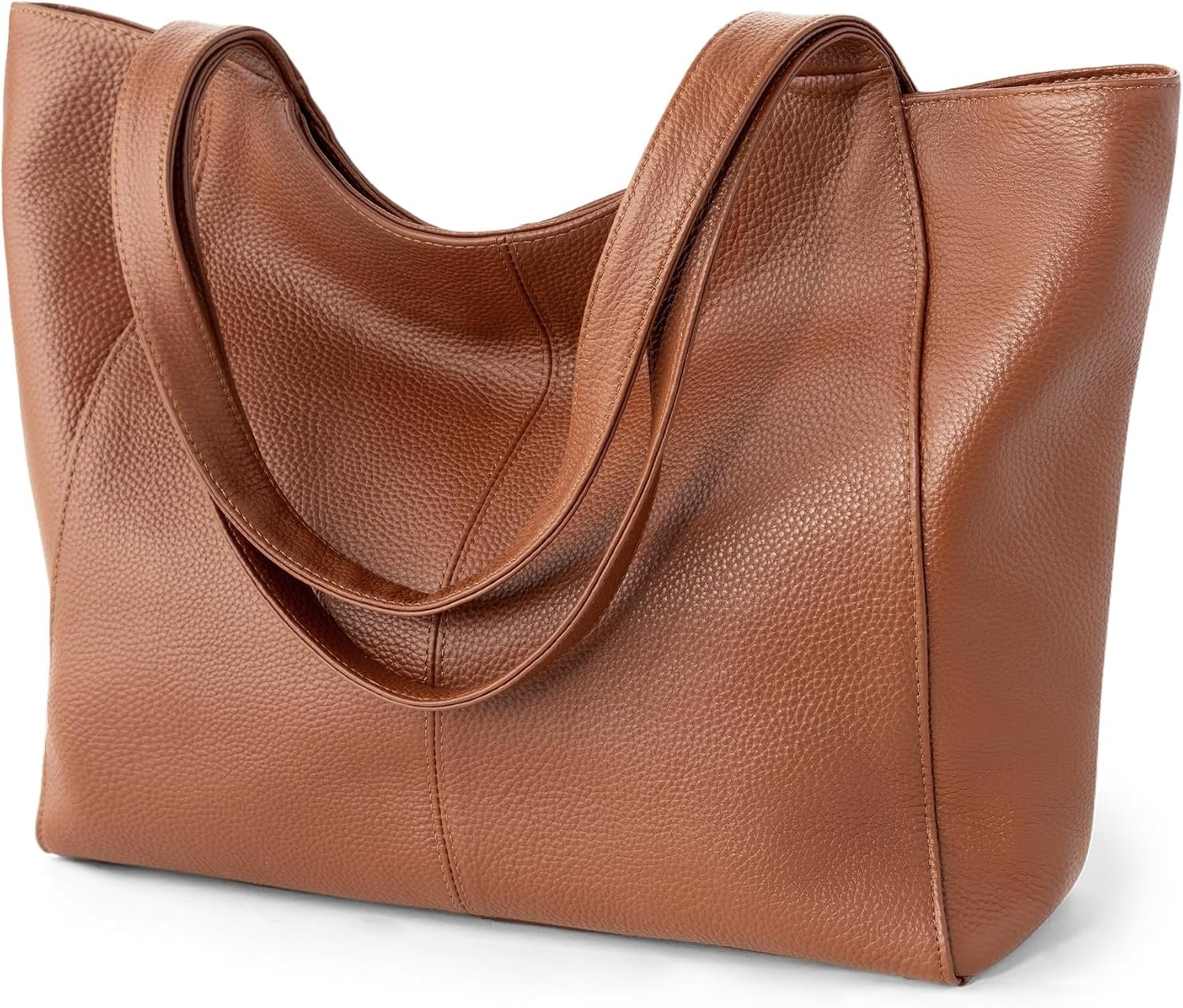 Full Grain Leather Slouchy Tote with Laptop Compartment and Cup Holder
